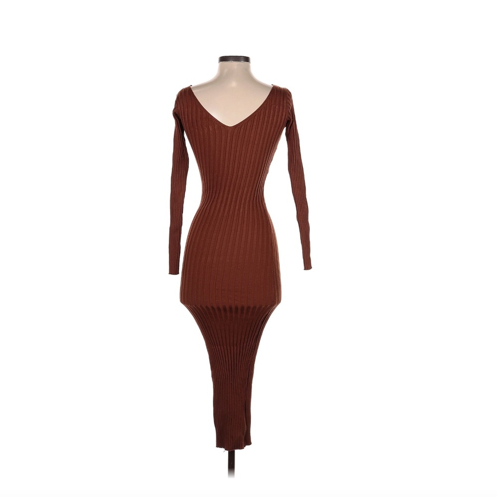 Body con Brown Ribbed Knit Dress